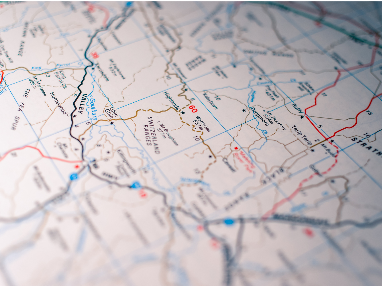 Detailed Road Map Close-up of a detailed road map.